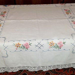 Tischdecke Stickerei Stich Tischdecke mit Spitze handgemachte Spitze Stickerei handgemacht Vintage Tischdecke antik vintage Tischdecke Geschenk