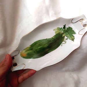 Antique Czechoslovakia Victoria salad bowl plate with cucumber gold
