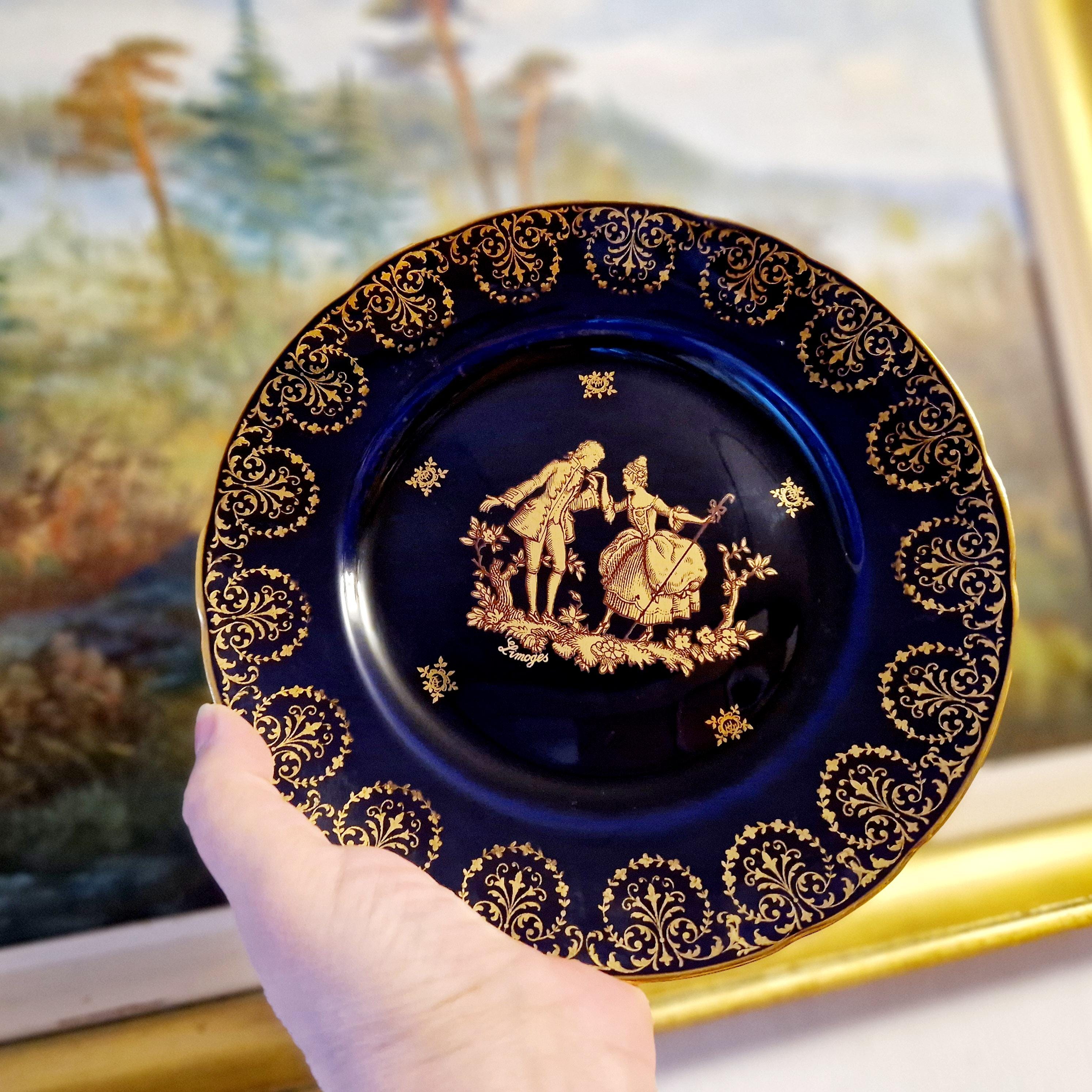 ANCIENNE MANUFACTURE E LIMOGES プレート Limoges France Limoges Cobalt Gold Porcelaine Plate A Beautiful