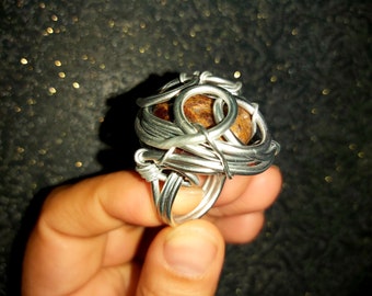 Petersite Art ring Rare stone Aluminum wire Handmade jewelry Gift for women