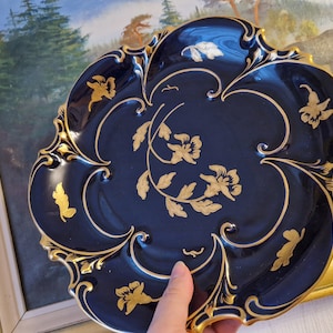 Jlmenau Graf von Henneberg talerz Niemcy 1950..Kobaltowa porcelana kwiatowa porcelana Vintage talerz Jlmenau