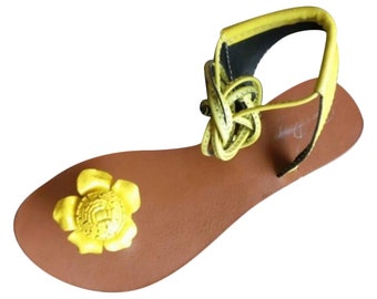 Handmade leather sandal sunflower design