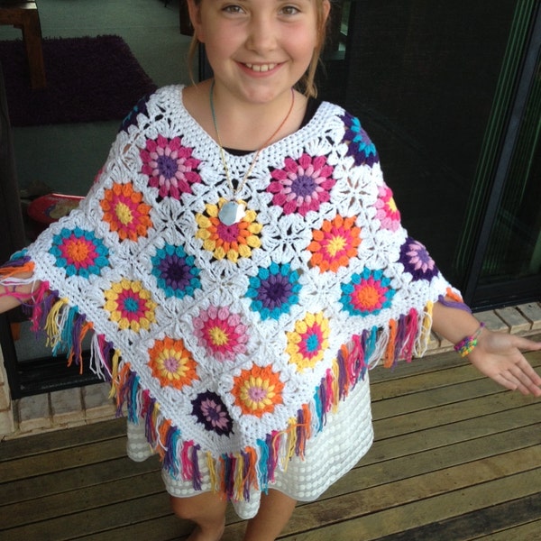 Granny Flower Power crochet Poncho Pattern