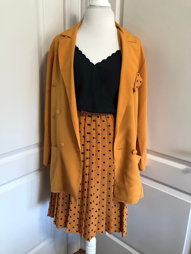 Mustard yellow jacket pleated skirt outfit set womens 12 M/L Etsy