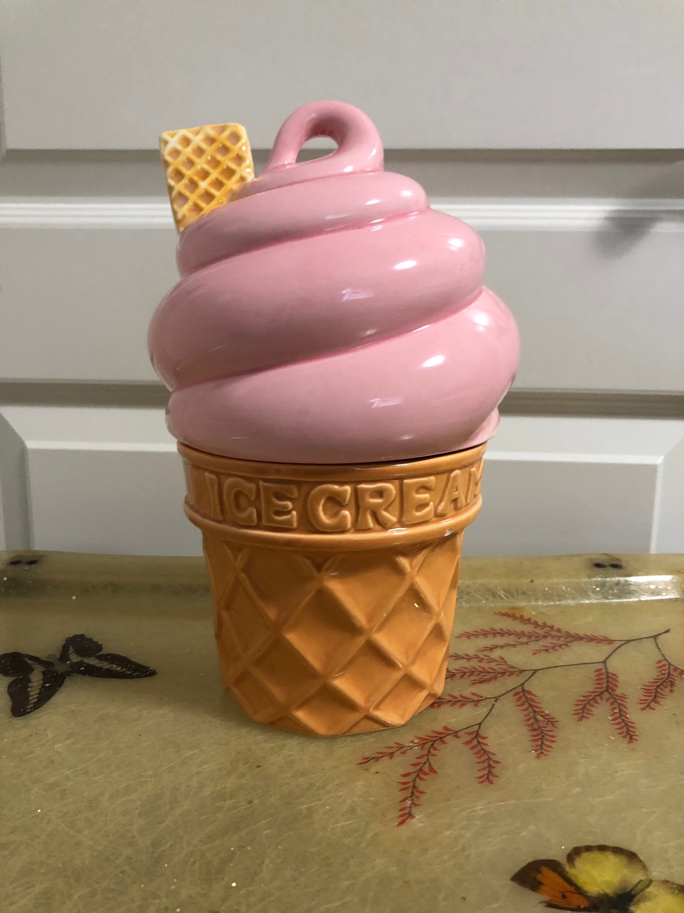 Vintage pink ice cream cone cookie jar Etsy
