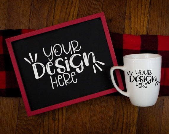 Wood Sign And Mug Mockup Christmas Mockup Mock Up