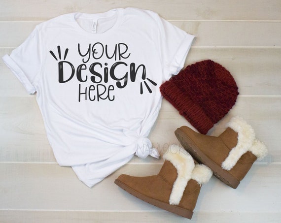 Bella 3001c Winter Mockup White T-Shirt Mockup Instant Download Bella 3001c Winter Mockup White T-Shirt Mockup Instant Download