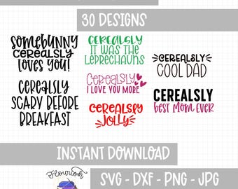 Cereal Bowl Puns SVG Bundle: 21 Cut Files - Instant Download
