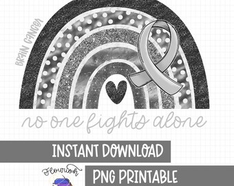 Brain Cancer Awareness Rainbow PNG: Gray Ribbon Support - Instant download PNG Design