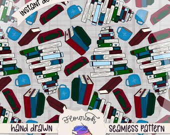 Winter Reading Digital Paper - Seamless Pattern - Digital Paper