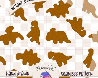 Dino Nugget Digital Paper - Dinosaur Nuggies - Fabric Pattern - Seamless Pattern