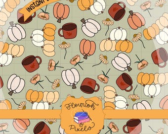 Autumn Pumpkin Digital Paper - Hand Drawn Seamless Pattern - Fabric Pattern - Thanksgiving Digital Paper
