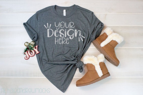 Bella 3001c Winter Mockup Gray T-Shirt Mockup Instant Download