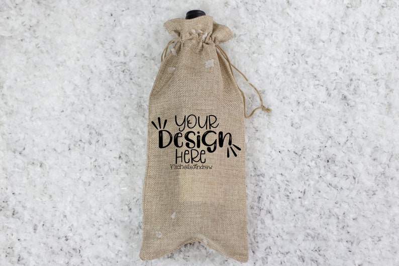 Download Holiday Wine Bag Mock Up Burlap Wine Bag Mockup Mock Up ...