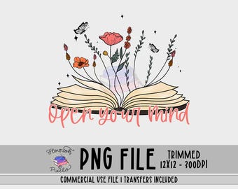 Open Your Mind, PNG For Sublimation, Book PNG, Booktok, Reading PNG, Book Lover Png, Printable Transfer, Instant Download