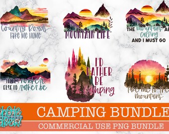 Camping Sublimation Bundle - Sublimation - PNG - Camping - Mountains - Instant Download - Printable - Transfer - Mountains PNG