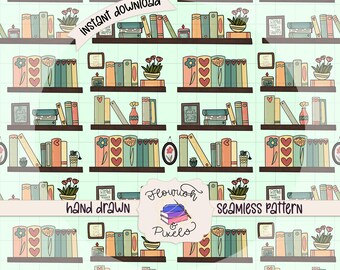 Bookshelf Digital Paper -  Seamless Pattern - Instant Download - Repeating Tile - Fabric Pattern