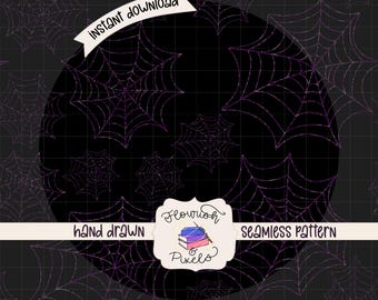 Purple Spiderweb - Halloween Digital Paper -  Seamless Pattern - Hand Drawn Seamless Pattern - Fabric Pattern