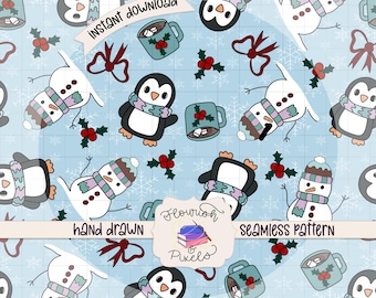 Winter Penguins Digital Paper - Seamless Pattern - Digital Paper - Christmas Seamless File