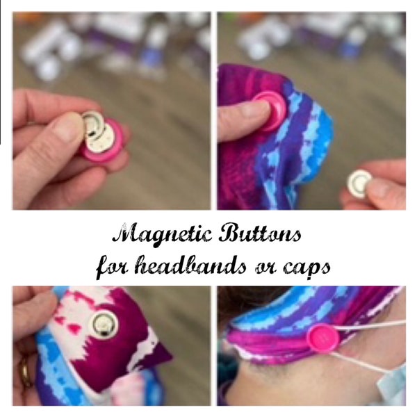 Magnetic Buttons for headbands or caps! Headband buttons, cap buttons, ear savers, removable buttons, hospital, healthcare