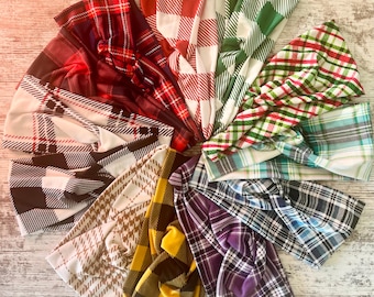Knotted Plaid Soft Stretch Headband: Sport, Yoga, Holiday Styles