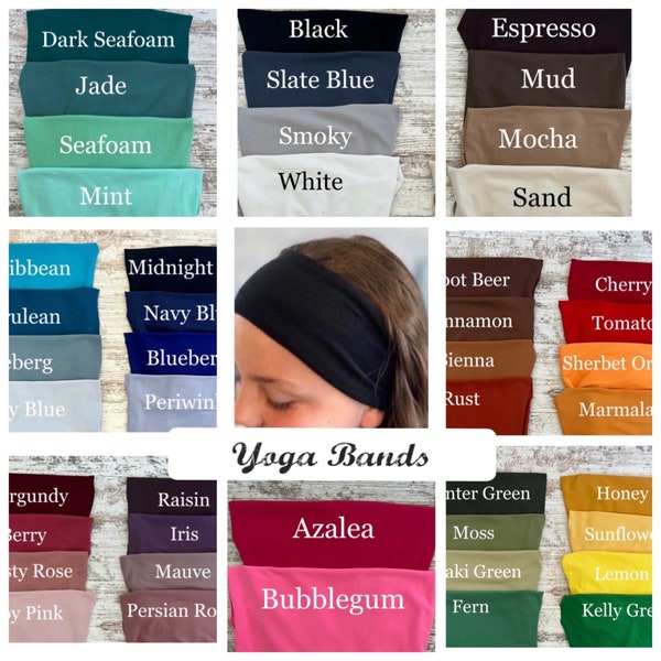 Yoga headbands, twistable, assorted solids, straight band, bike band, turban, headwrap, assorted colors available!