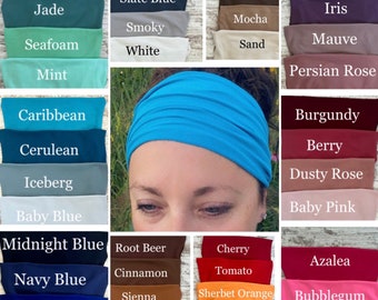 Extra wide headbands, assorted solids, scrunch band, bike band, turban, headwrap, assorted colors available!