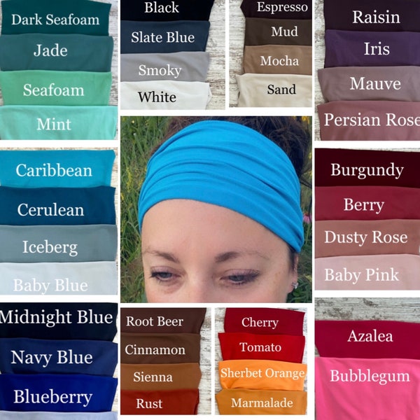 Extra wide headbands, assorted solids, scrunch band, bike band, turban, headwrap, assorted colors available!