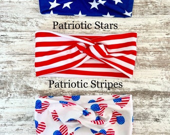 Patriotic knotted stretchy soft headbands!  Stretch knit headbands, wide headbands, yoga headband