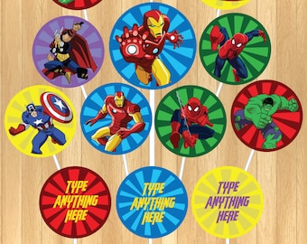 INSTANT DOWNLOAD - EDITABLE Avengers Cupcake Topper