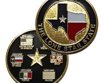 Texas Challenge Coin – Six Flags of Texas, Gold-Plated Brass