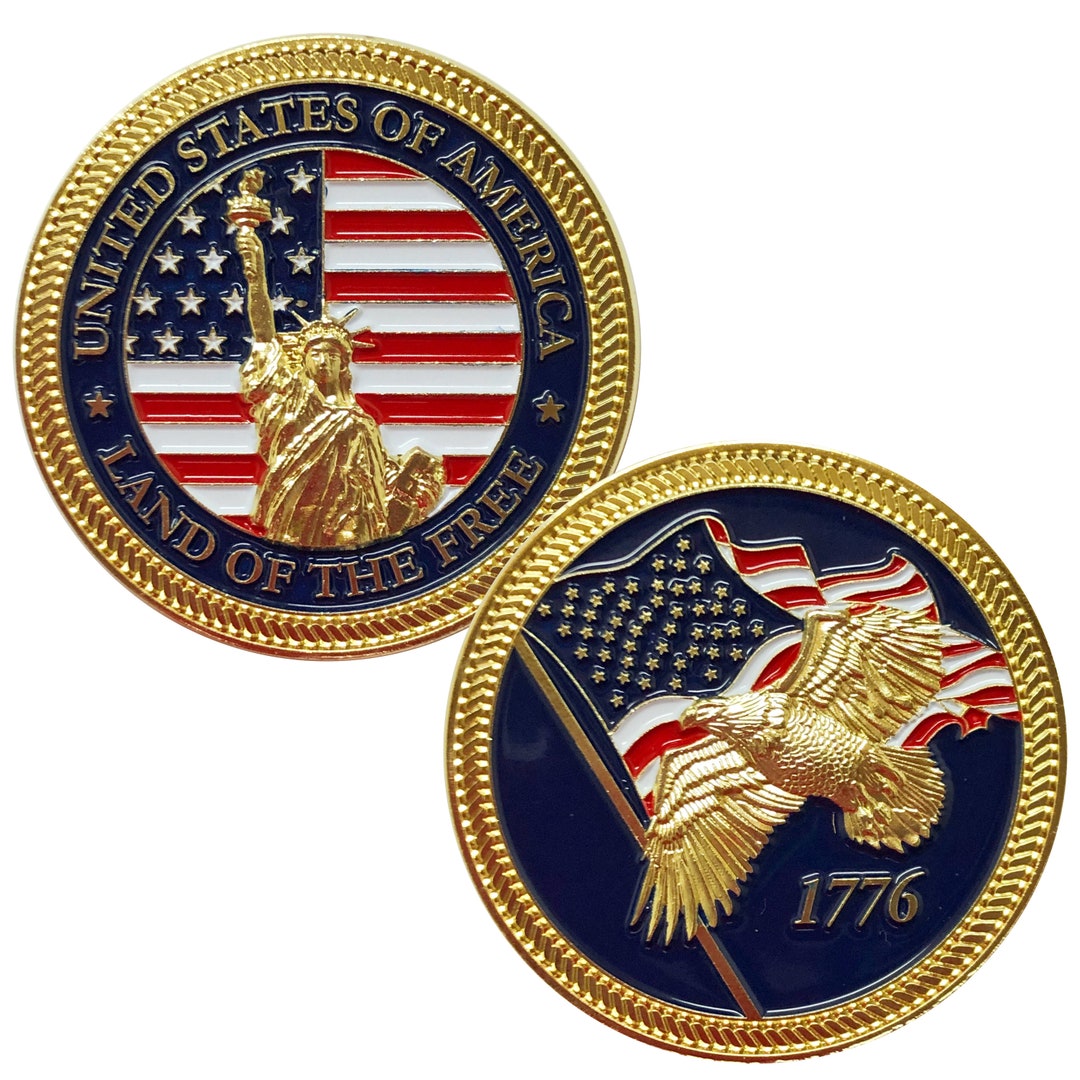 United States of America, Lady Liberty Challenge Coin Featuring US Flag