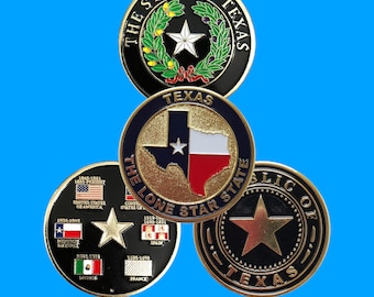 Texas Challenge Coins Souvenir – State Seal, Six Flags, Republic of Texas