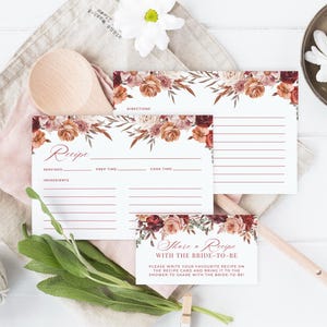 Fall in Love Bridal Shower Recipe Card Template | Autumn Floral Pumpkin Bridal Shower | Share A Recipe With the Bride FIL25
