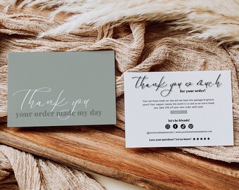 Minimalist Thank You Card Template | Editable Thank You Cards For Small Business | Printable Thank You For Your Order Cards | Sage