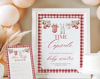 Letrero y tarjeta para cápsula del tiempo de baby shower "La niña de nuestros ojos" / Letrero editable para baby shower de otoño / Plantilla digital de Canva AOE25