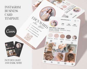 Carte de visite Instagram | de visite professionnelle de visite de beauté | Modèle modifiable de carte de visite | Carte de visite avec code QR | Modèle de toile | Brun chocolat