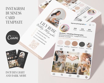 Carte de visite Instagram | de visite professionnelle de visite de beauté | Modèle modifiable de carte de visite | Carte de visite avec code QR | Modèle de toile | Beige neutre