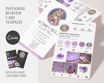 Instagram Business Card | Beauty Business Card | Business Card Editable Template | QR Code Business Card | Canva Template | Lavender