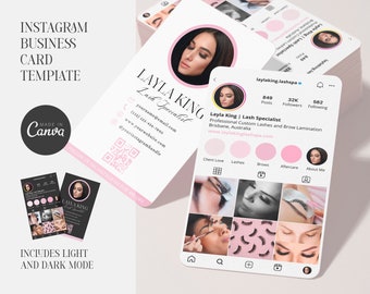 Instagram Business Card | Beauty Business Card | Business Card Editable Template | QR Code Business Card | Canva Template | Pink