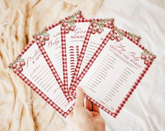 Paquete de juegos para baby shower "La niña de nuestros ojos" / Juegos personalizados y editables para baby shower / Plantilla de Canva AOE25