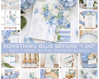 Paquete de invitaciones para despedida de soltera "Algo azul antes de irme" / Decoración para despedida de soltera con hortensias florales azules / Despedida de soltera en el mercado de flores