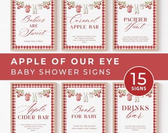 Paquete de letreros para baby shower "La niña de nuestros ojos" / Decoración de otoño para baby shower con temática de manzanas / Plantilla digital de Canva (AOE25)
