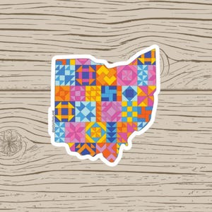 Ohio State Patchwork Vinyl Sticker - Quilt Look Ohio Shape Quilting Lover Gift