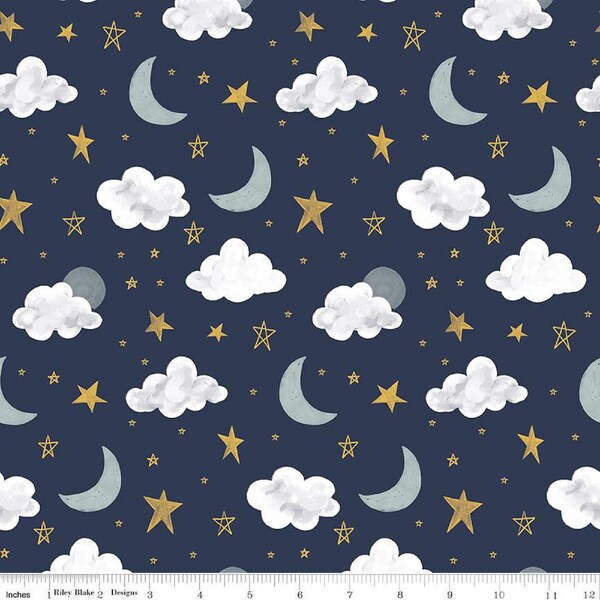 It's A Boy- Night Night Sky - Navy - by Echo Park Paper Co. for Riley Blake - Yardage by the Half Yard