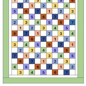 May include: A colorful 11x13 grid with numbers 1 through 7 in different colors. The grid is surrounded by a green border.