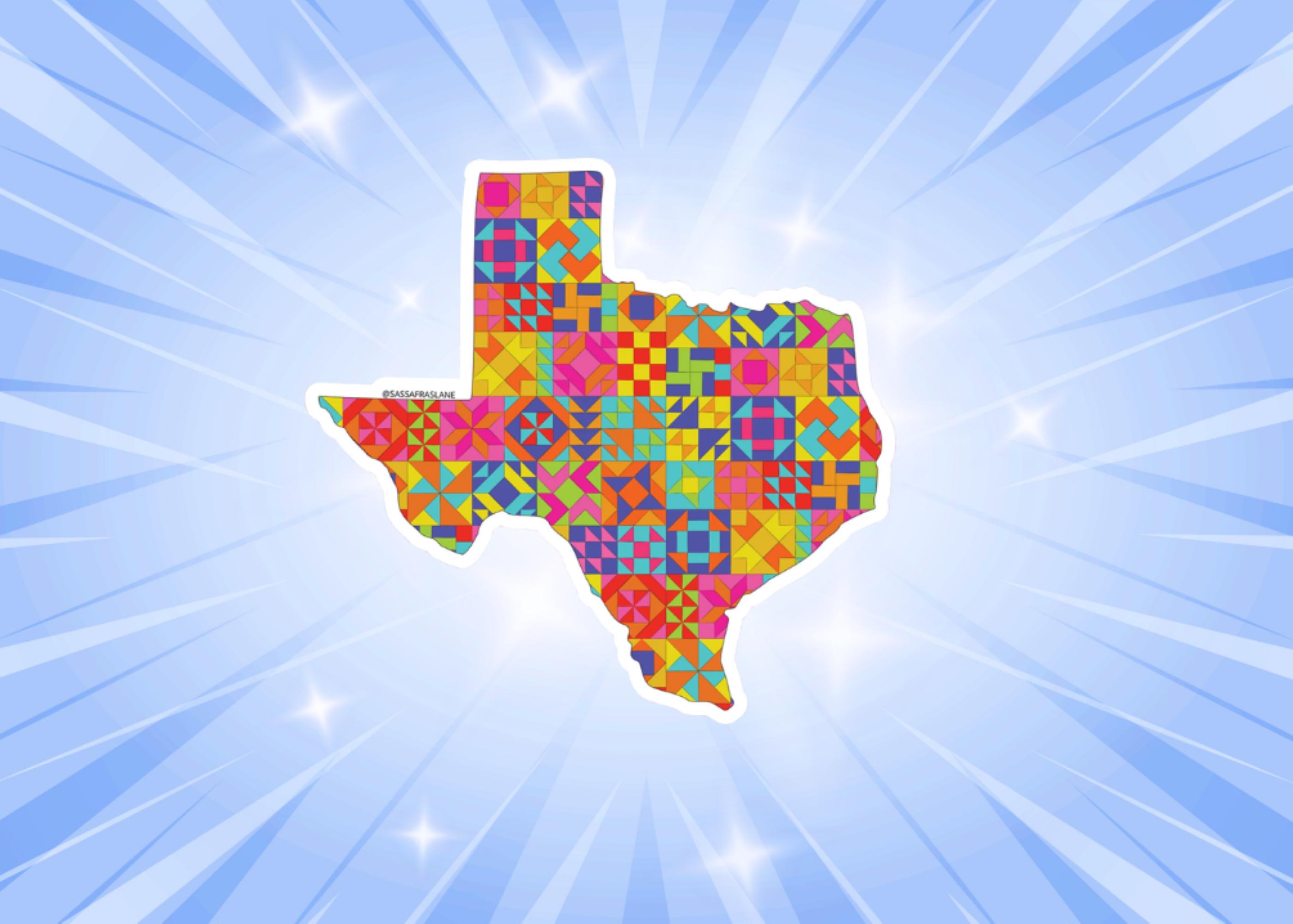 State Patchwork Texas State Patchwork Vinyl Sticker - Quilt Look Texas Shape Quilting ...