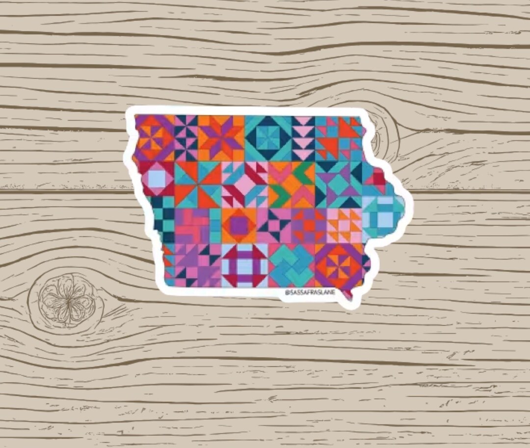 Iowa State Patchwork Vinyl Sticker - Quilt Look Iowa Shape Quilting ...