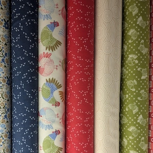 The Henhouse by Gingiber for Moda Yardage Priced Per 18" (Half Yard) Hens and Gingham Farm Chicken Fabrics 100% Cotton Quilting Cotton