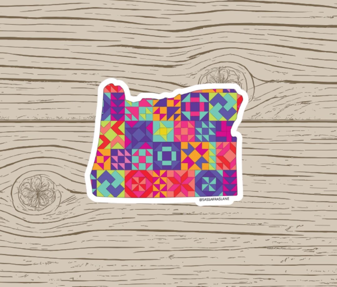 State Patchwork Oregon State Patchwork Vinyl Sticker - Quilt Look Oregon Shape Quilting ...